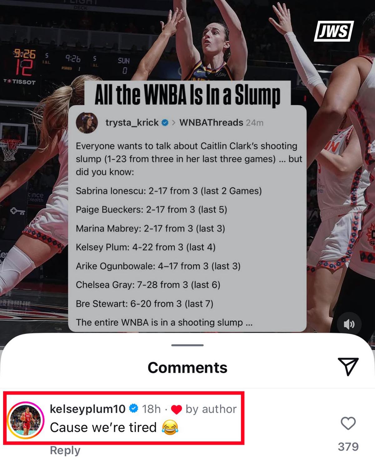 Meme of Kelsey Plum saying we’re tired