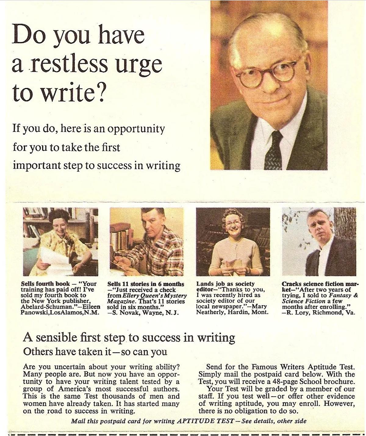 Ad for the Famous Writers School, mid-1960s